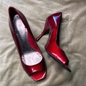 y2k BCBGirls Cherry Red Patent Leather Peep Toe Heels 6.5